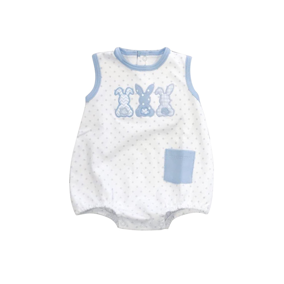 preorder SR2160 Easter bunny rabbit blue dot sleeveless boys romper