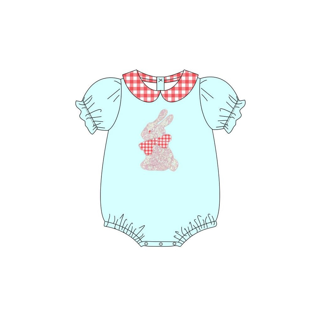 preorder SR2188 Easter bunny rabbit blue short sleeve girls romper