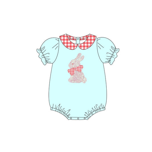 preorder SR2188 Easter bunny rabbit blue short sleeve girls romper