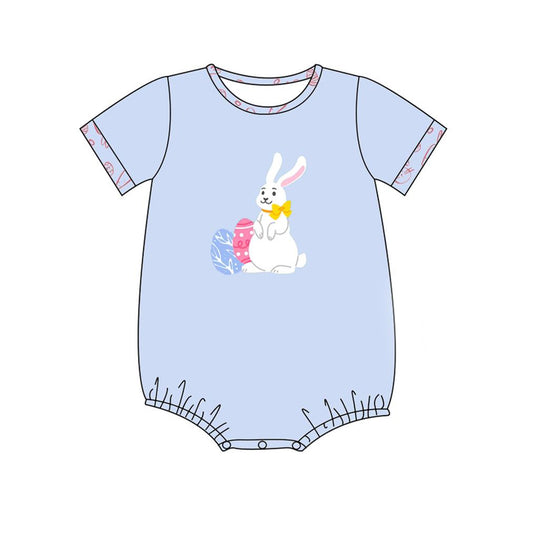 preorder SR2189 Easter egg rabbit bunny blue short sleeve boys romper