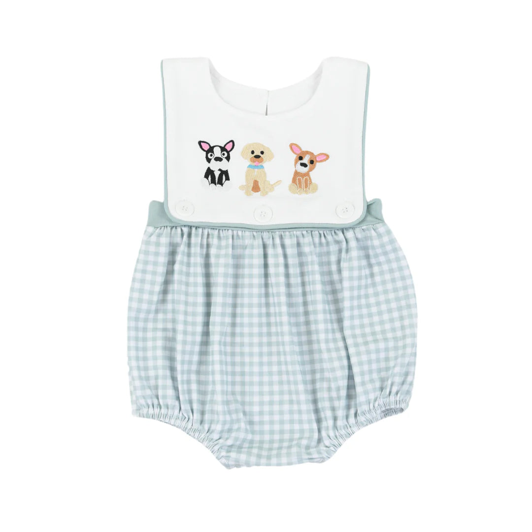 preorder SR2204 cute dog green checkered sleeveless girls romper