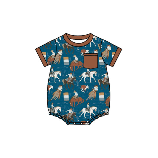 preorder SR2206 Western rodeo pocket blue short sleeve boys romper