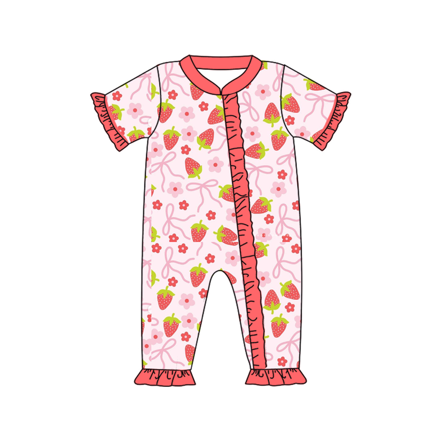 preorder SR2220 pink flowers bows watermelon red short sleeve zipper girls romper