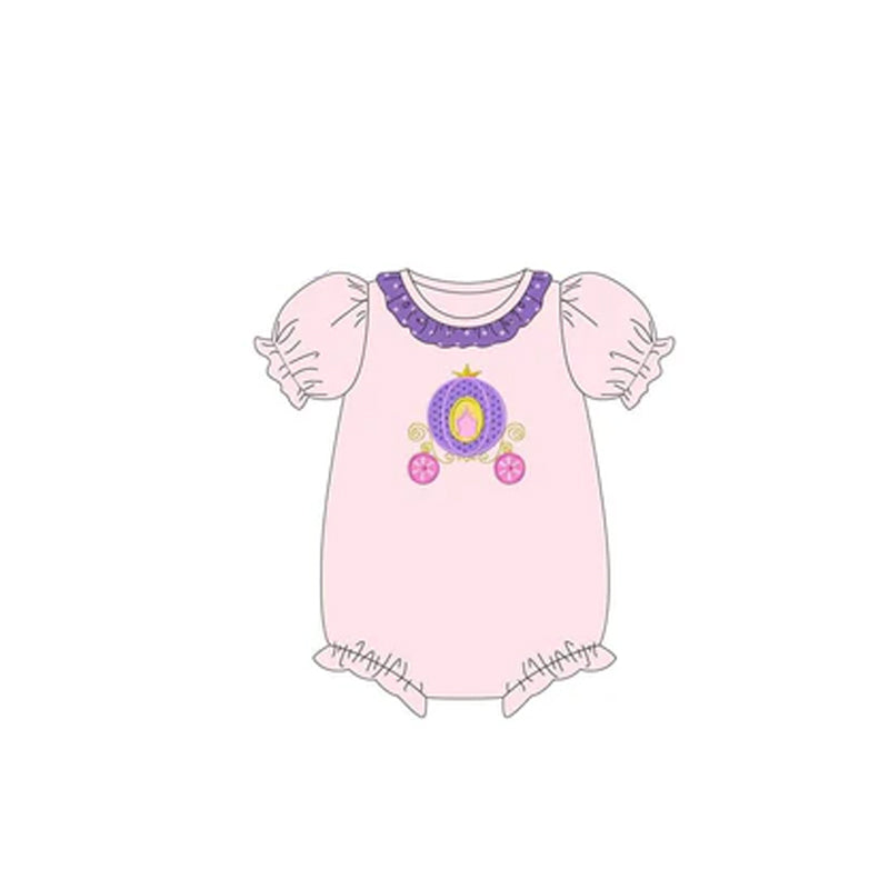 preorder SR2222 purple pumpkin cart pink short sleeve girls romper