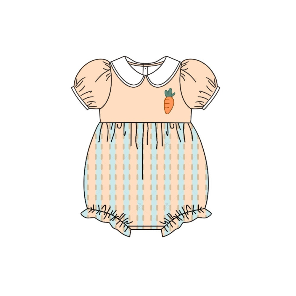 preorder SR2225 Easter carrot orange blue striped short sleeve girls romper