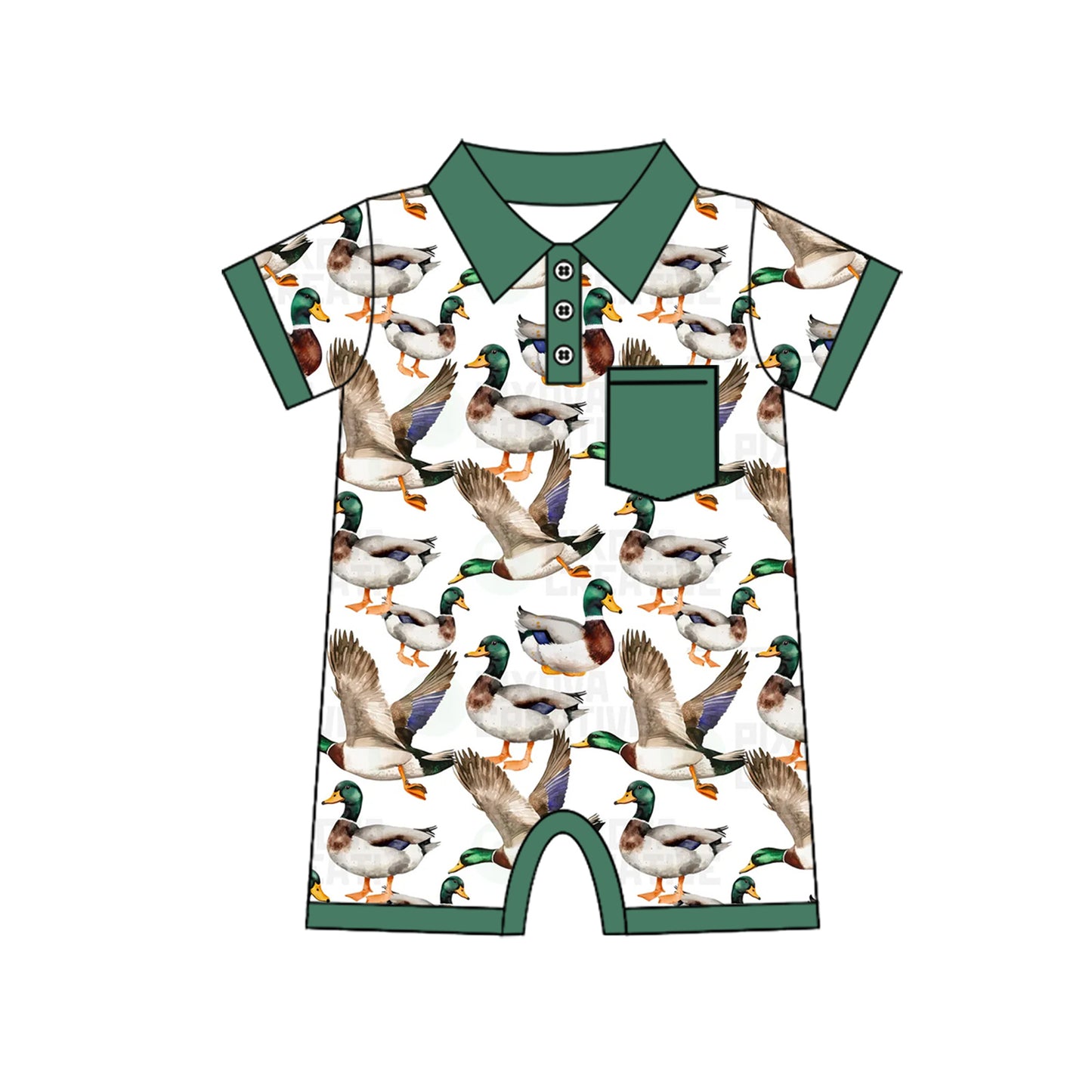 preorder SR2235 hunting mallard duck green pocket short sleeve boys romper