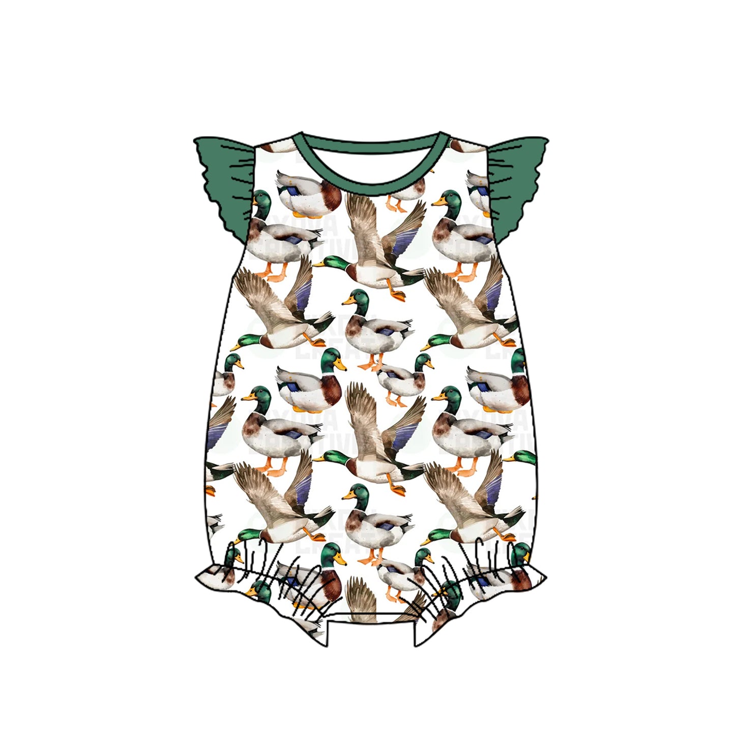 preorder SR2236 hunting mallard duck green flutter sleeve girls romper