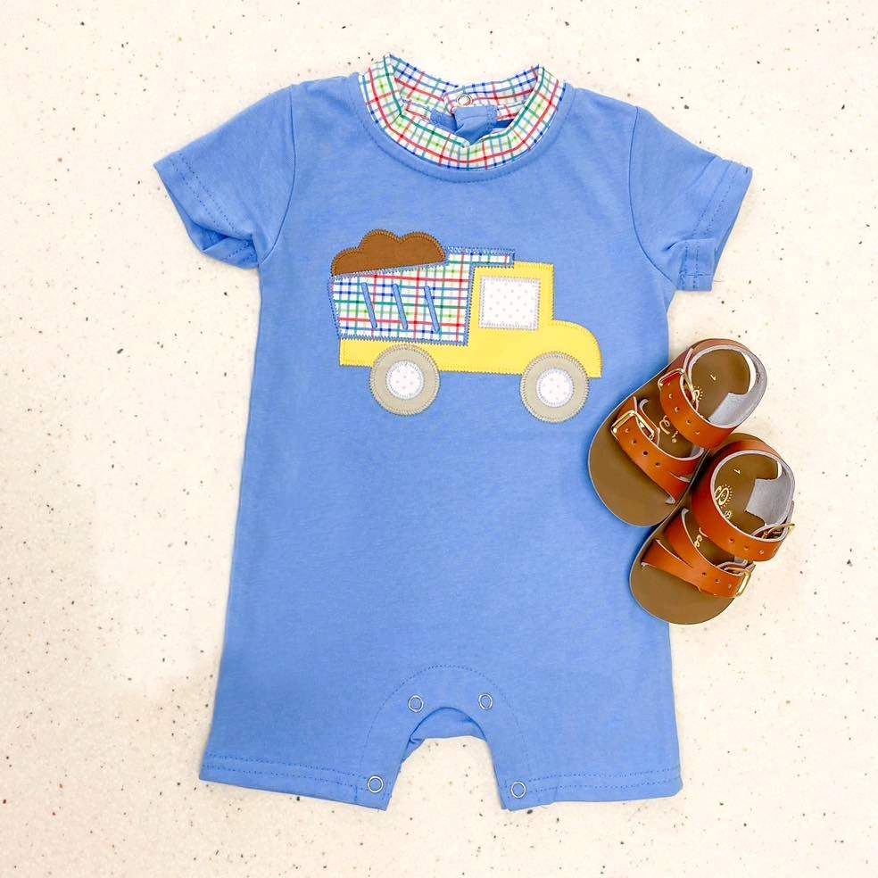 preorder SR2237 cute construction blue short sleeve boys romper