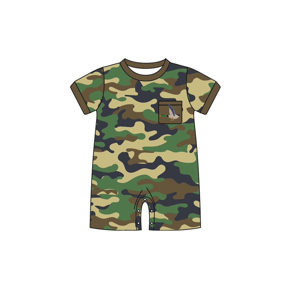 preorder SR2241 hunting duck camo mallard green pocket short sleeve boys romper