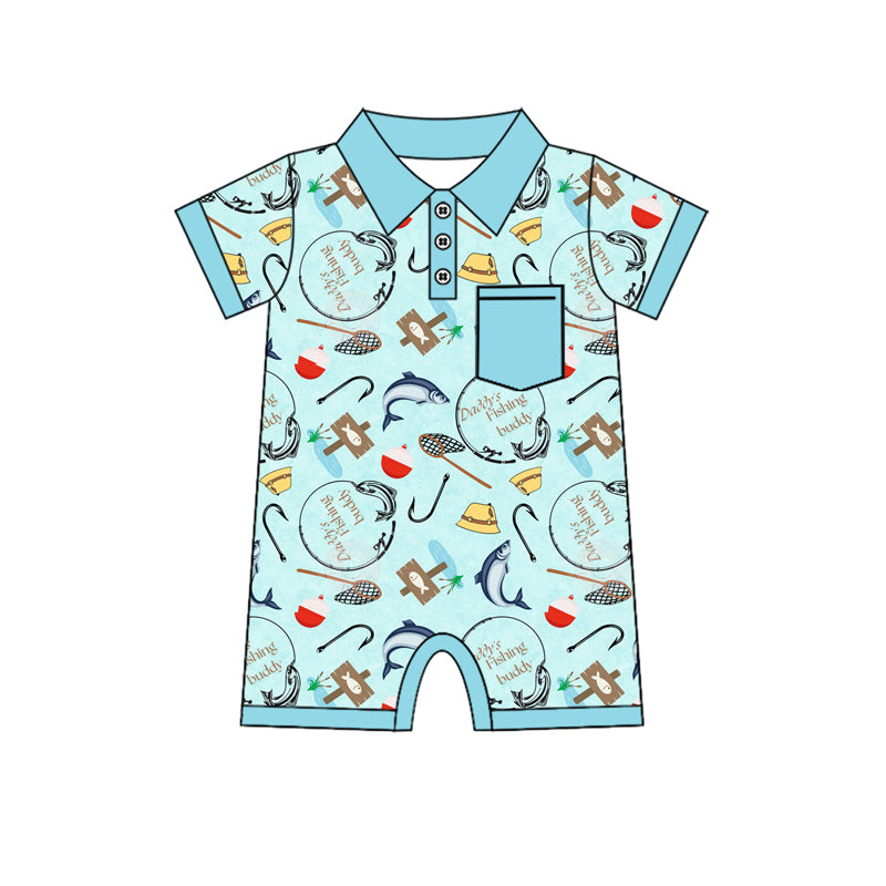preorder SR2243 hunting finshing daddy's finshing buddy blue pocket short sleeve boys romp