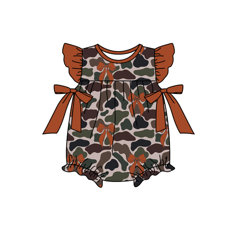 preorder SR2246 hunting camo brown bows flutter sleeve girls romper