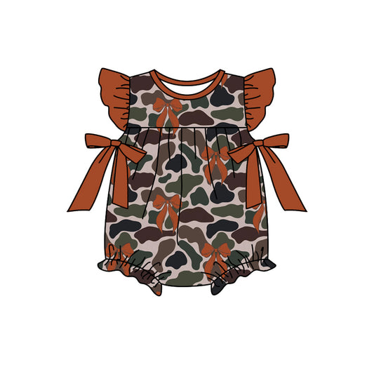 preorder SR2246 hunting camo brown bows flutter sleeve girls romper