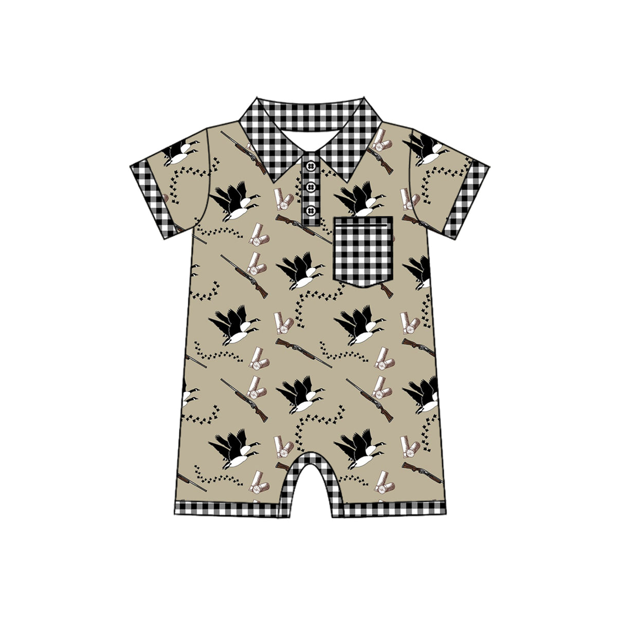 preorder SR2259 hunting mallard duck brown pocket short sleeve boys romper