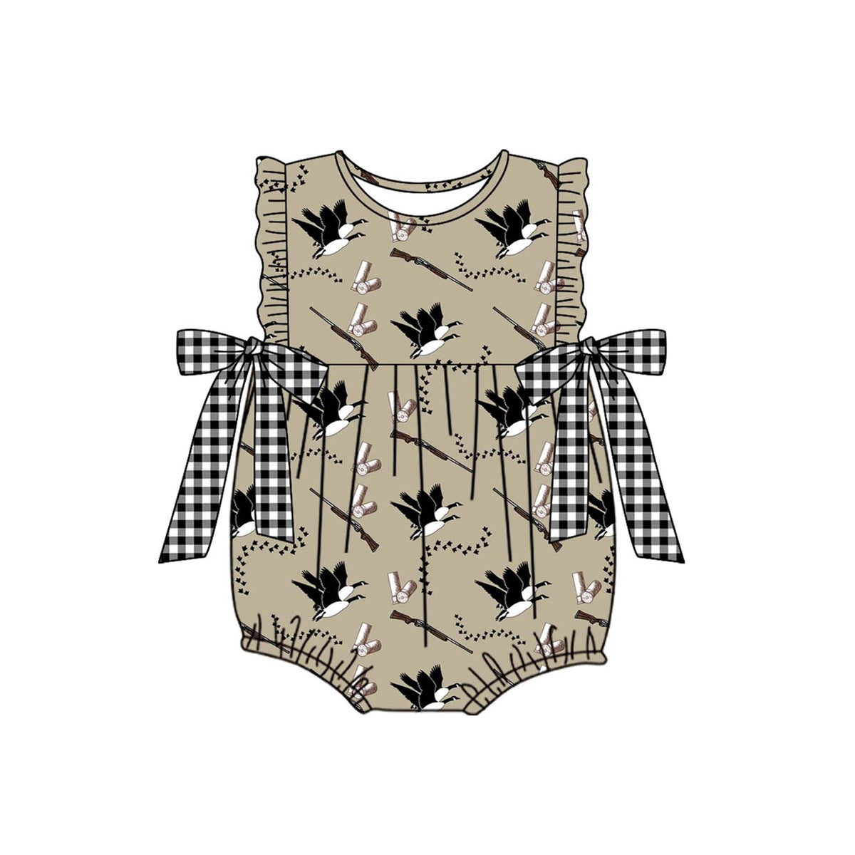 preorder SR2260 hunting mallard duck brown bows sleeveless girls romper