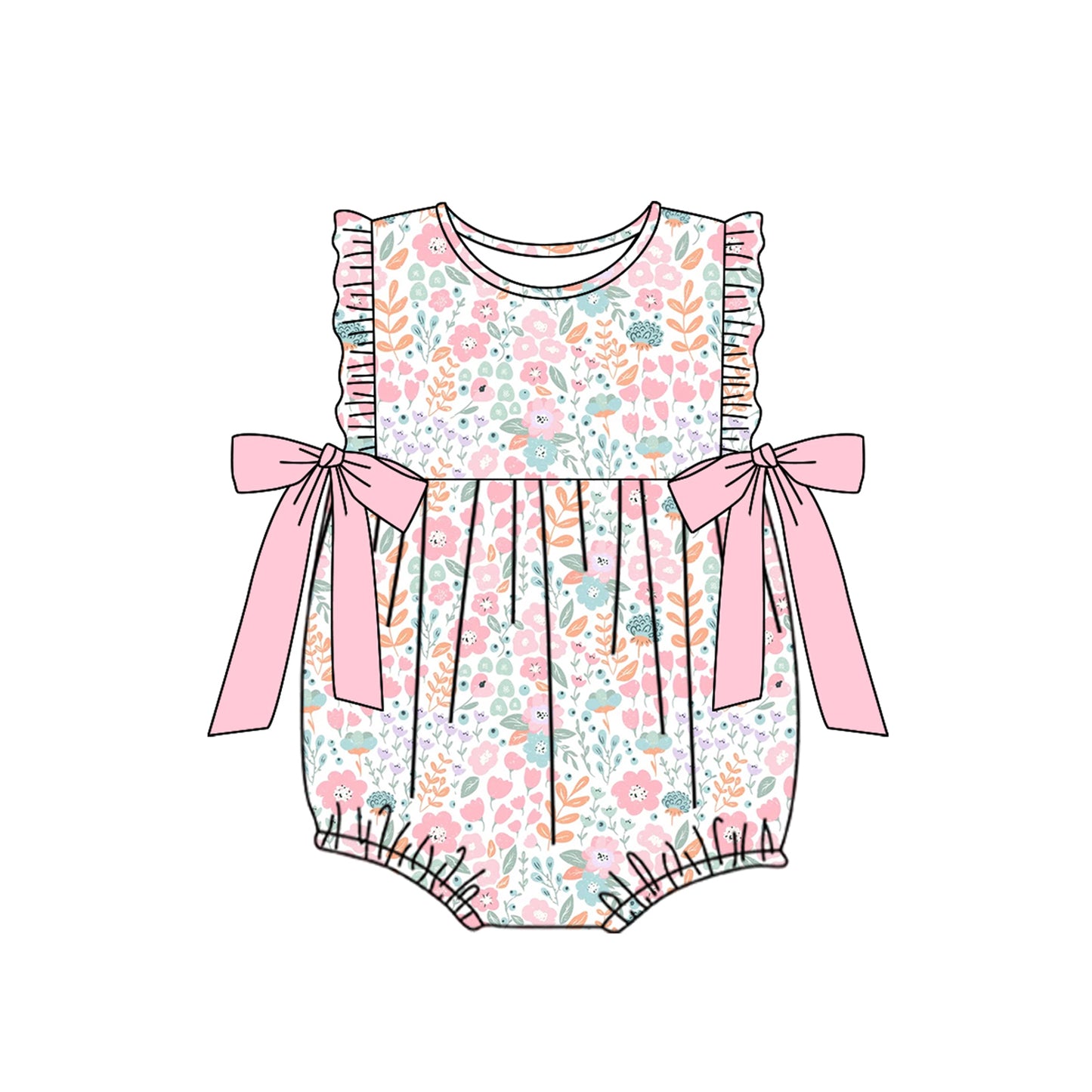 preorder SR2268 colorful flowers pink bows flutter sleeve girls romper