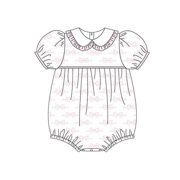 preorder SR2270 pink bows peter pan collar short sleeve girls romper