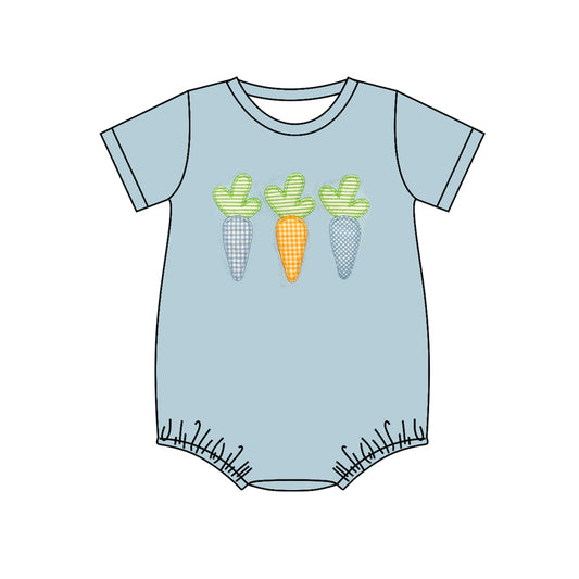 preorder SR2289 Easter carrot blue short sleeve boys romper