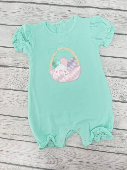 preorder SR2292 Easter egg bunny rabbit green short sleeve girls romper