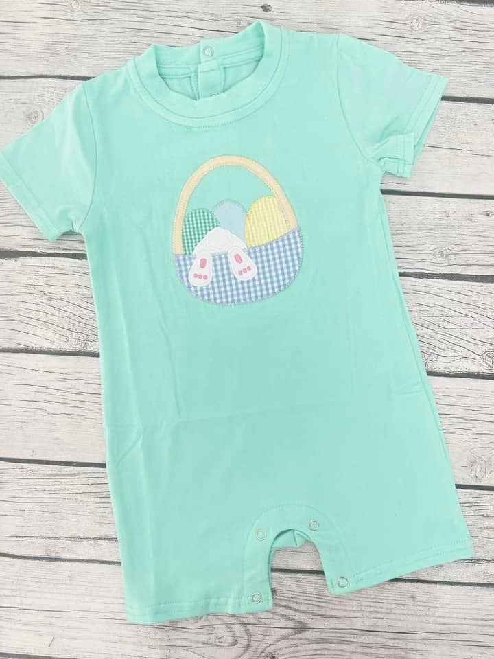 preorder SR2293 Easter egg bunny rabbit green short sleeve boys romper