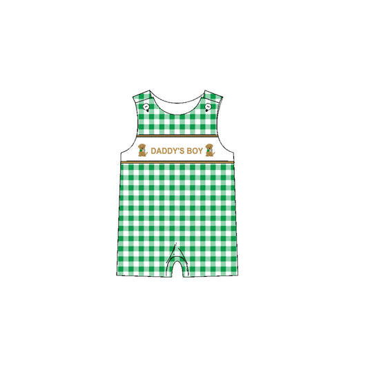 preorder SR2301 hunting daddy's boy dog green checkered sleeveless boys romper