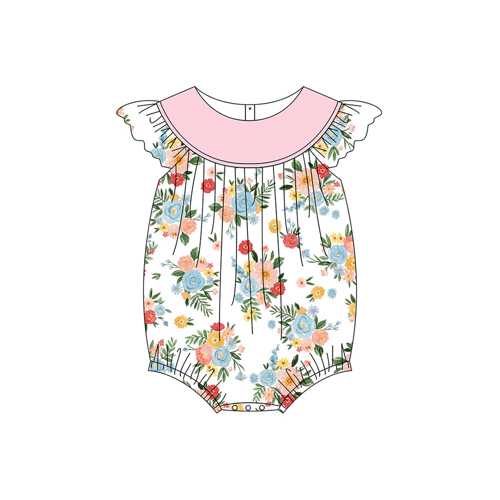 preorder SR2305 colorful flowers flutter sleeve girls romper