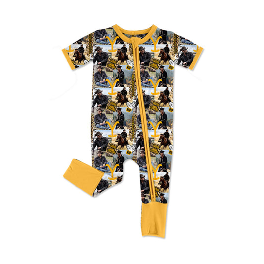 preorder SR2323 Western rodeo Yellowstone Y yellow short sleeve zipper boys romper