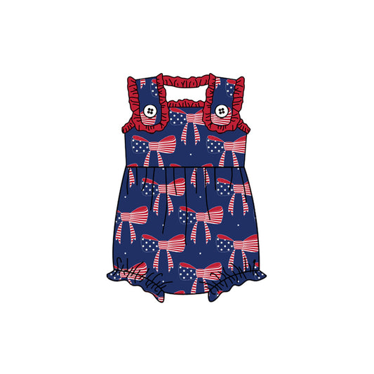 preorder SR2327 July 4th flag bows blue sleeveless girls romper