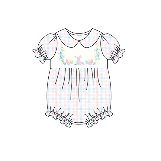 preorder SR2332 Easter rabbit bunny egg colorful checkered short sleeve girls romper