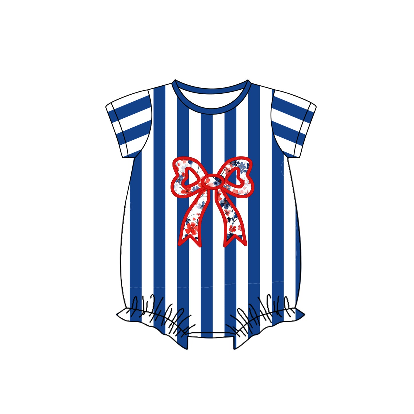 preorder SR2333 red flowers bows blue striped short sleeve girls romper