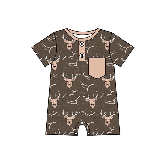 preorder SR2334 hunting deer brown pocket short sleeve boys romper