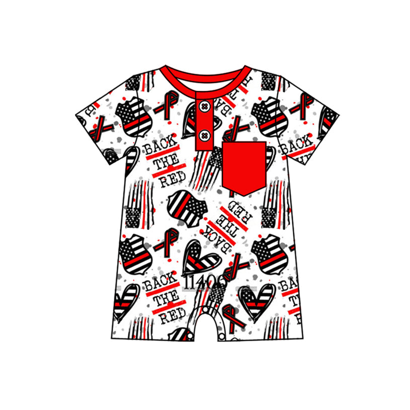 preorder SR2341 back the red pocket red black short sleeve boys romper
