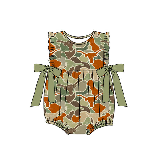 preorder SR2346 hunting camo cow camo bows green flutter sleeve girls romper