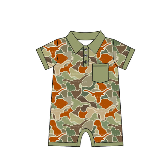 preorder SR2347 hunting camo cow camo green short sleeve boys romper