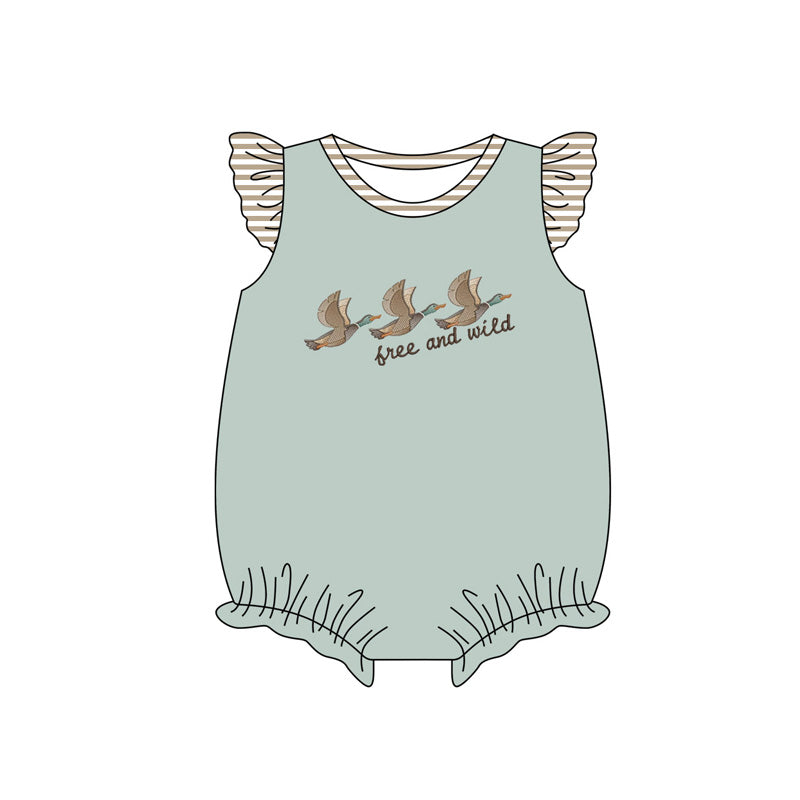 preorder SR2357 Hunting Free And Wild Mallard Duck Flutter Sleeve Girls Romper