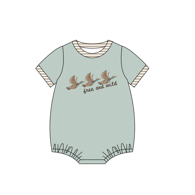 preorder SR2358 Hunting Free And Wild Mallard Duck Short Sleeve Boys Romper