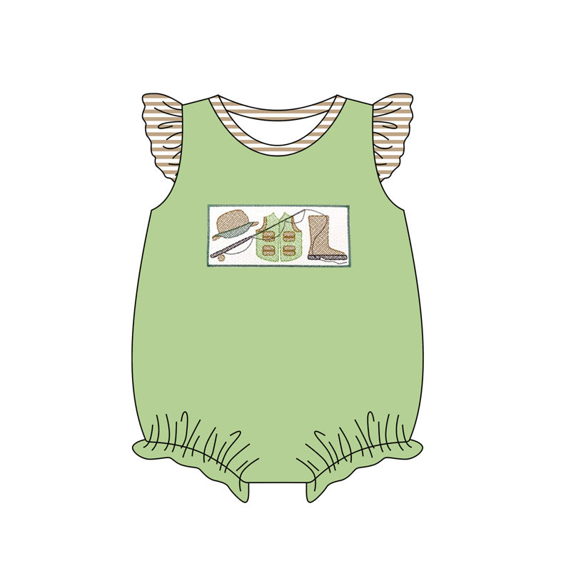 preorder SR2359 Hunting Fishing Green Flutter sleeve Girls Romper