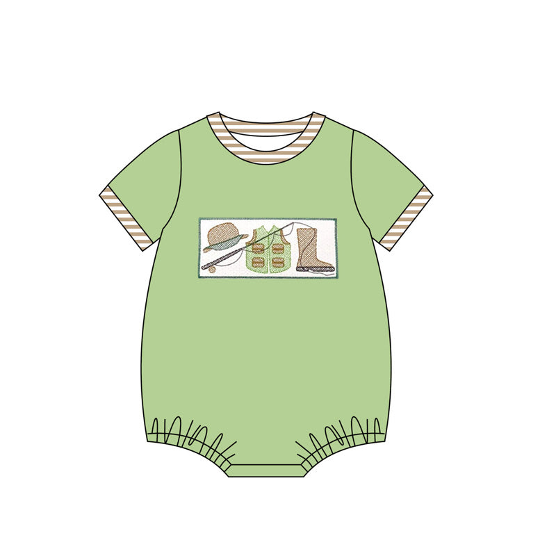 preorder SR2360 Hunting Fishing Green Short Sleeve Boys Romper