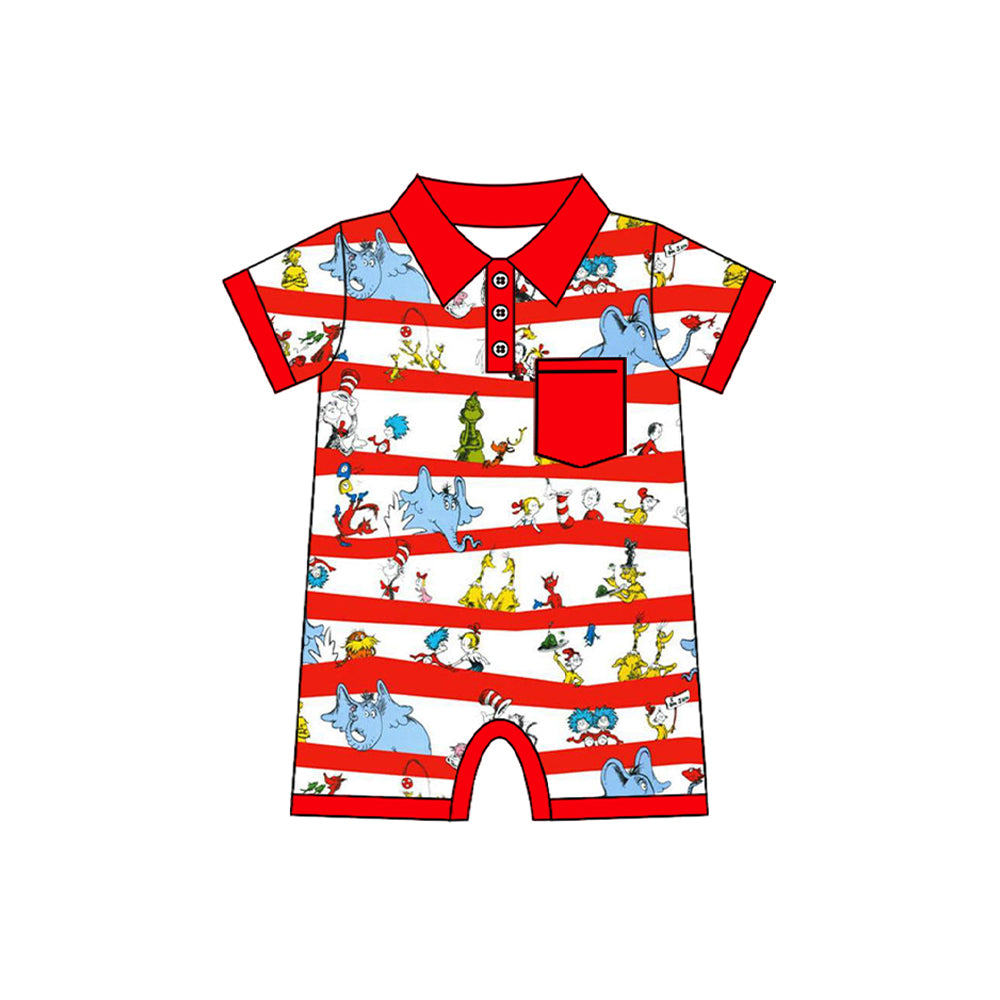 preorder SR2364 Cartoon Dr Elephant Red Pocket Short Sleeve Boys Romper