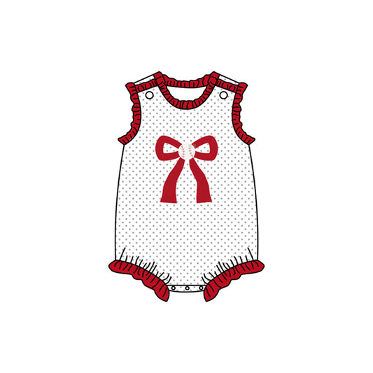 preorder SR2376 Baseball Red Bow Dot Sleeveless Girls Romper