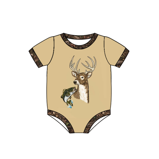 preorder SR2408 Hunting Deer Fishing Khaki Short Sleeve Boys Romper