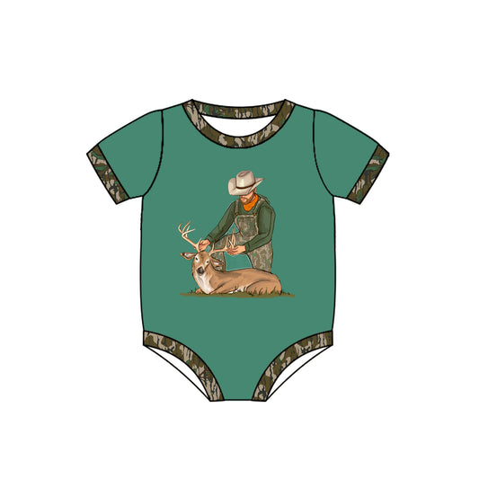preorder SR2410 Hunting Deer Green Short Sleeve Boys Romper