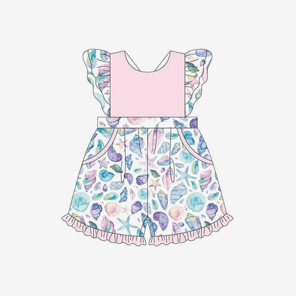 preorder SR2415 Colorful Shell Starfish Pink Flutter Sleeve Girls Romper