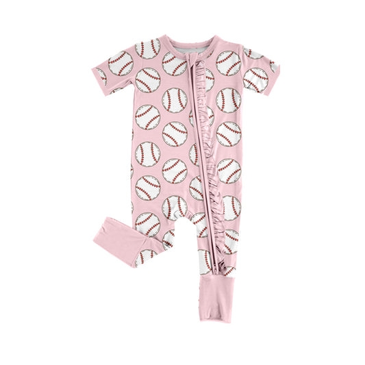 preorder SR2420 Baseball Pink Short Sleeve Zipper Girls Romper