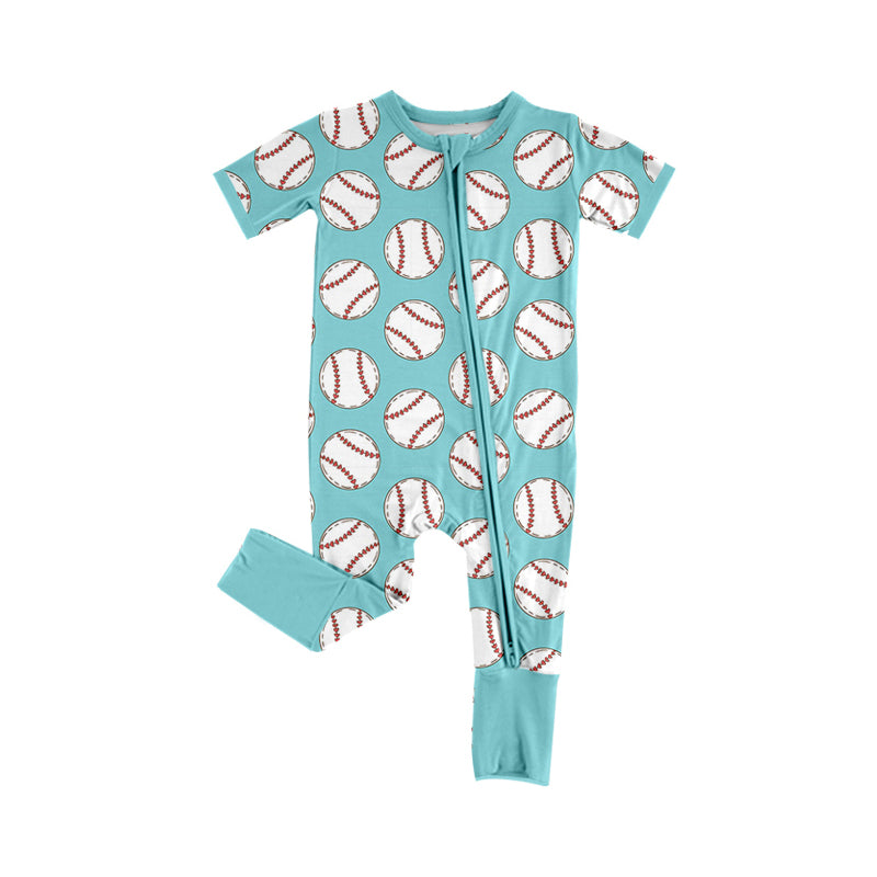 preorder SR2421 Baseball Blue Short Sleeve Zipper Boys Romper