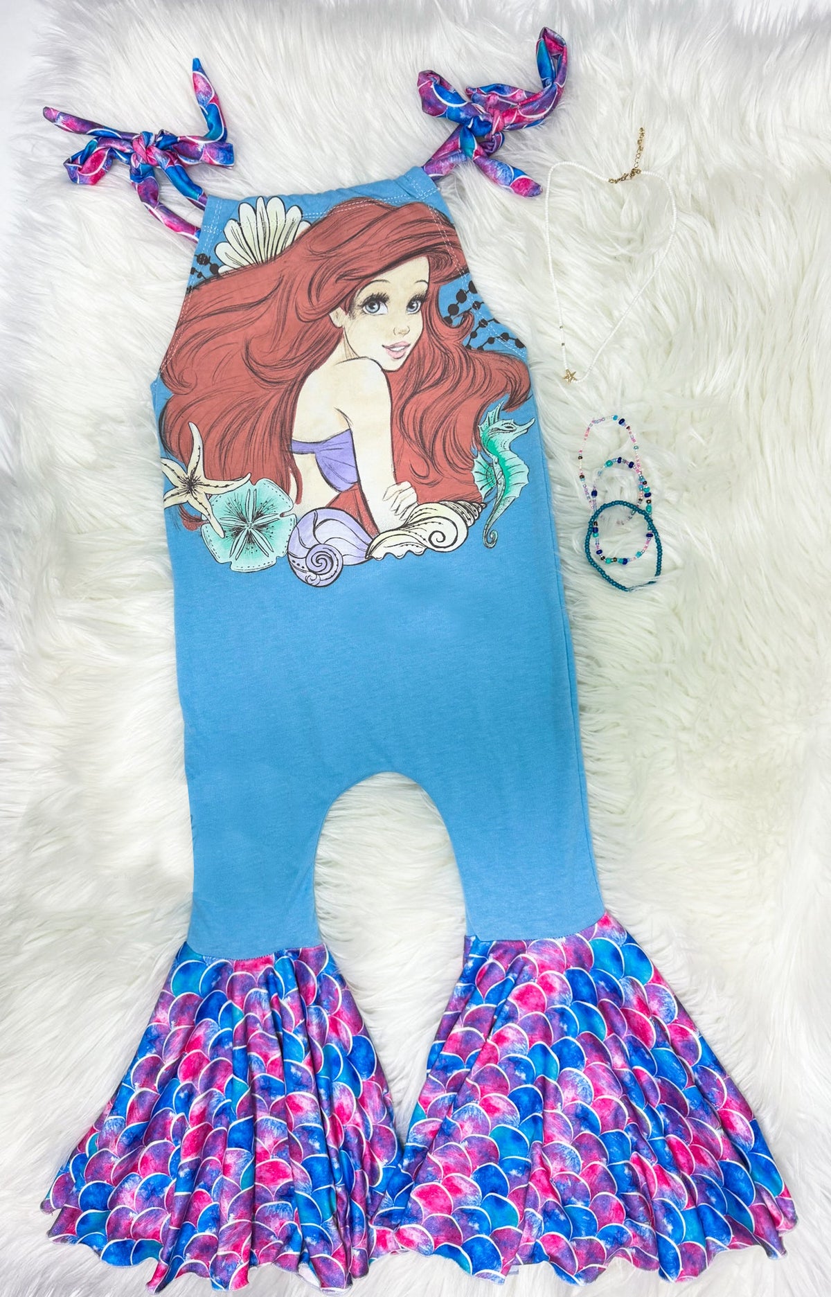 preorder SR2429 Cartoon Mermaid Princess Blue Girls Jumpsuits