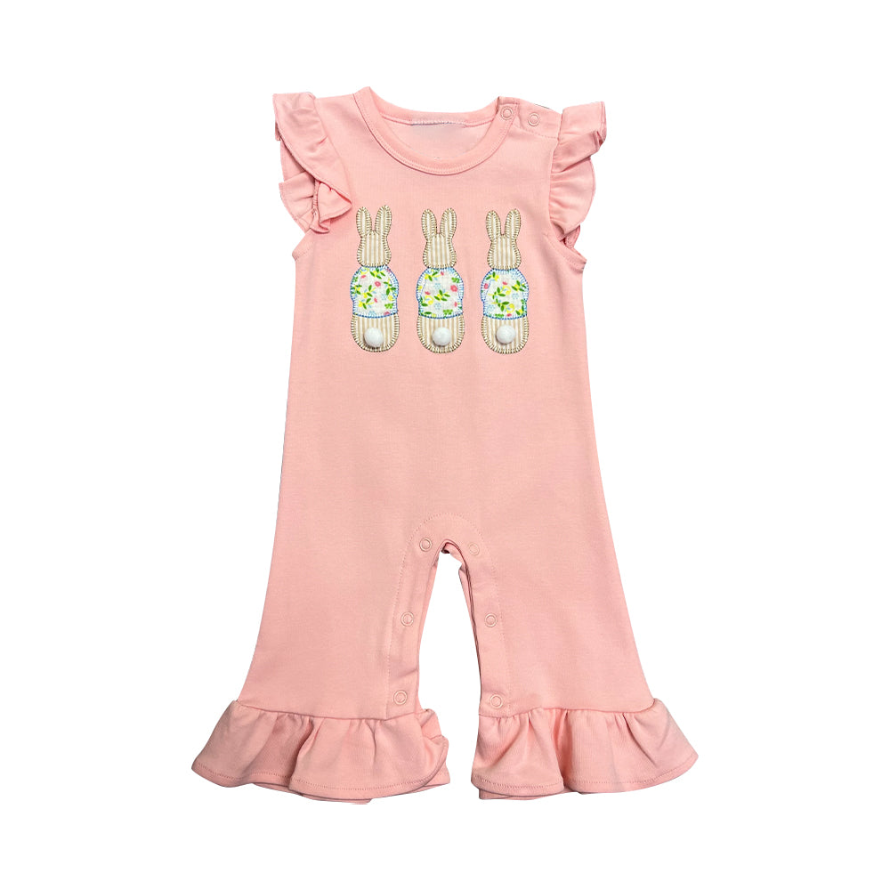 preorder SR2434 Easter Bunny Rabbit Pink Flutter Sleeve Girls Romper