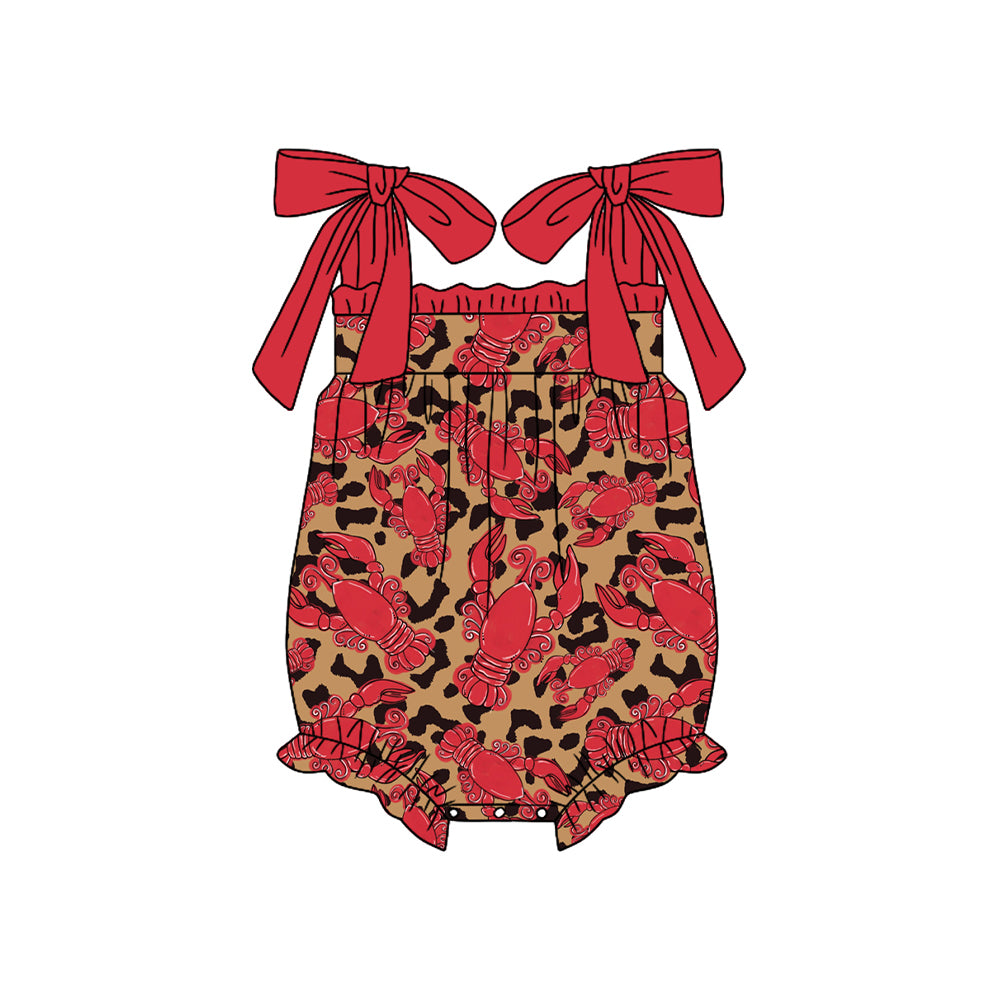 preorder SR2443 Cute Crayfish Leopard Red Lace-up Girls Romper