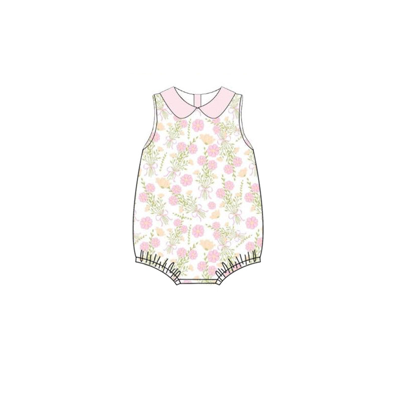 preorder SR2449 pink flowers peter pan collard sleeveless girls romper