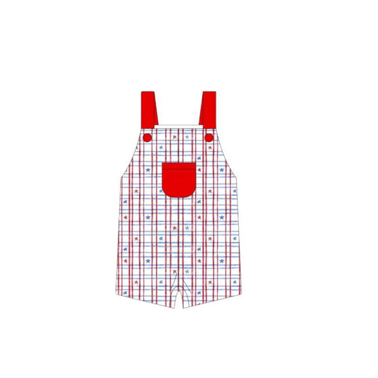preorder SR2450 July 4th star red checkered pocket overall boys romper