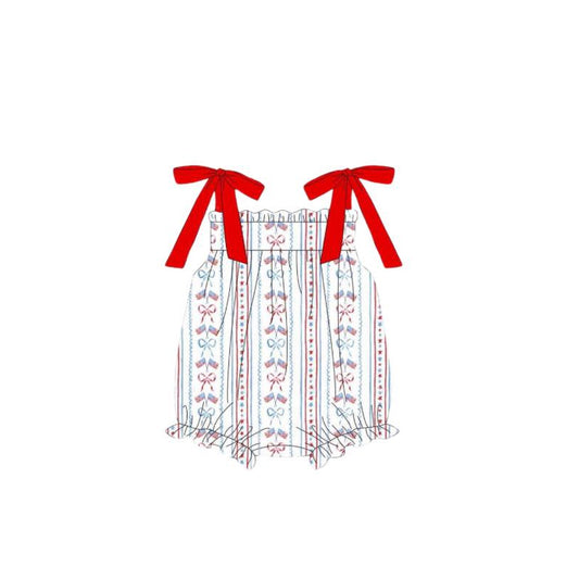 preorder SR2451 July 4th star red bows flag lace-up girls romper
